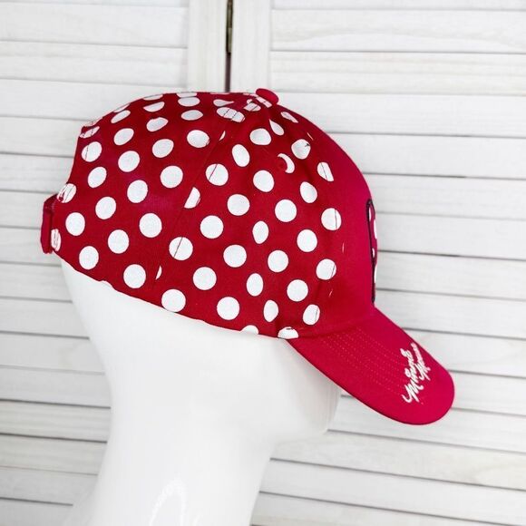 Disney Minnie Mouse Polkadot Baseball Cap Hat Red White Bow Adjustable - Picture 4 of 12